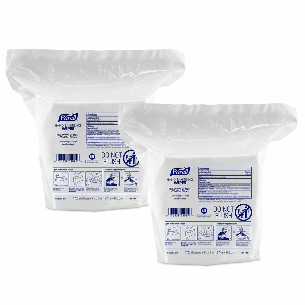 PURELL&reg; Hand Sanitizing Wipes Dispenser Refill - White - 1700 Per Pack - 2 / Carton. Picture 1