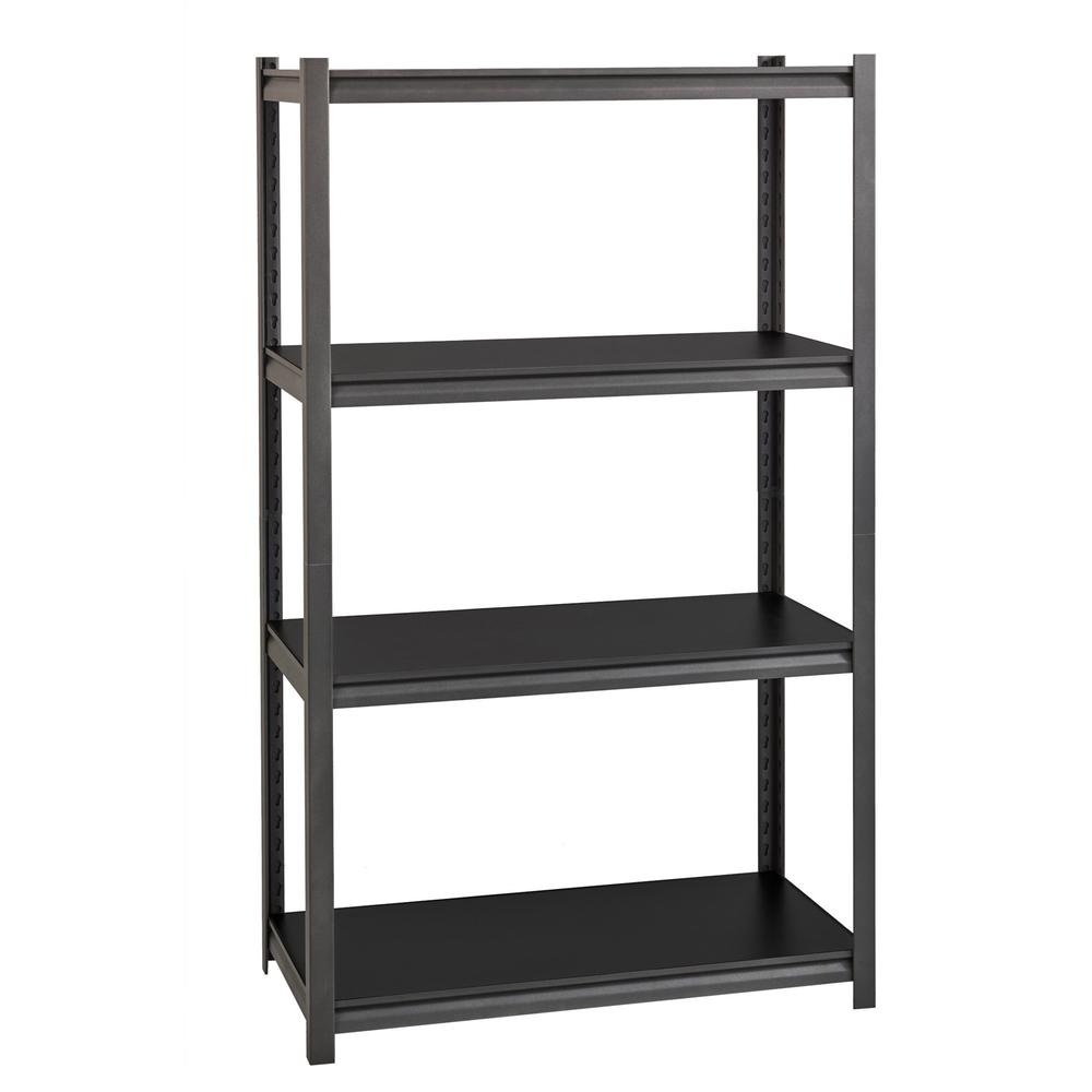 Lorell Iron Horse 3200 lb Capacity Riveted Shelving - 4 Shelf(ves) - 60" Height x 36" Width x 18" Depth - 30% Recycled - Black - Steel, Laminate - 1 Each. Picture 1