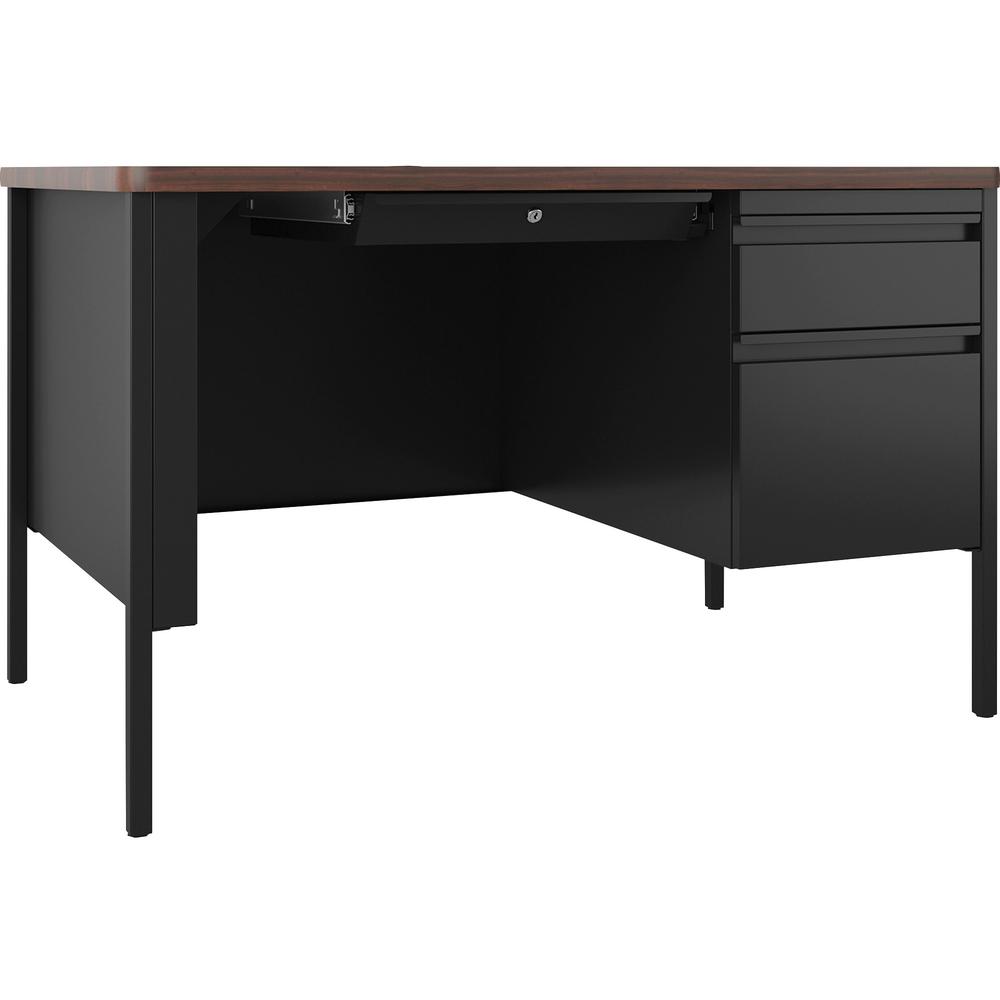 Lorell Fortress Series Walnut Top Teacher's Desk - 48" x 30"29.5" - Box, File Drawer(s) - Single Pedestal on Right Side - T-mold Edge. Picture 1