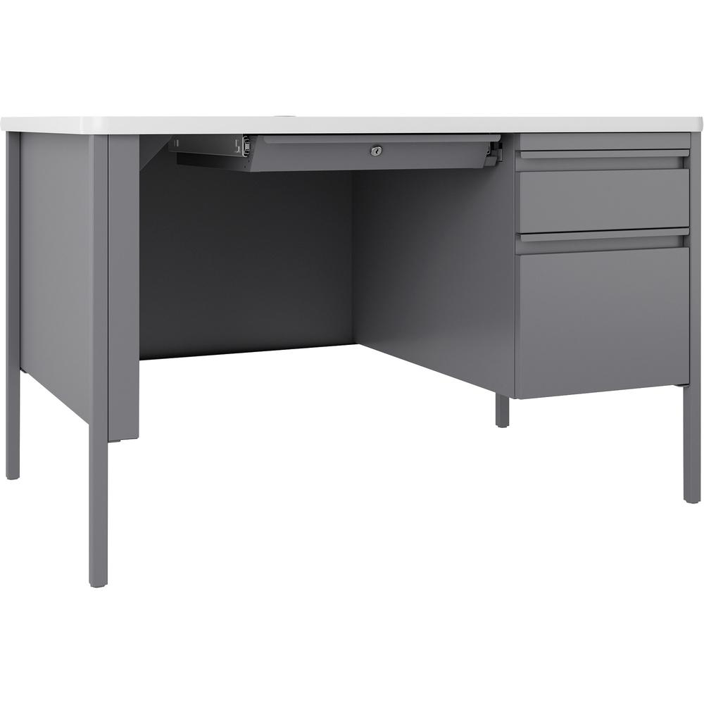 Lorell Fortress Series 48" Right-Pedestal Teachers Desk - 48" x 30"29.5" - Box, File Drawer(s) - Single Pedestal on Right Side - T-mold Edge - Finish: Gray. Picture 1