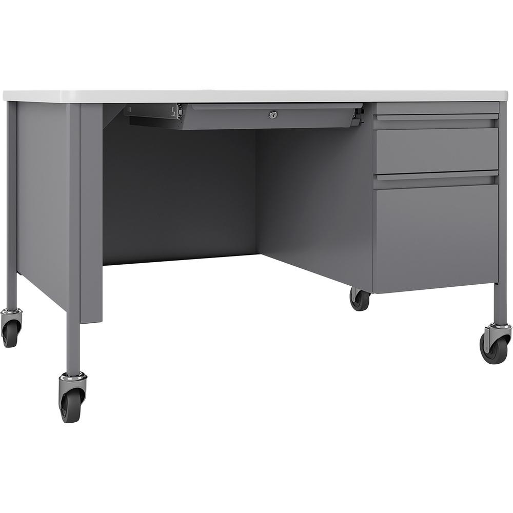 Lorell Fortress Series 48" Mobile Right-Pedestal Teachers Desk - 48" x 30"29.5" - Box, File Drawer(s) - Single Pedestal on Right Side - T-mold Edge - Finish: Gray. Picture 1