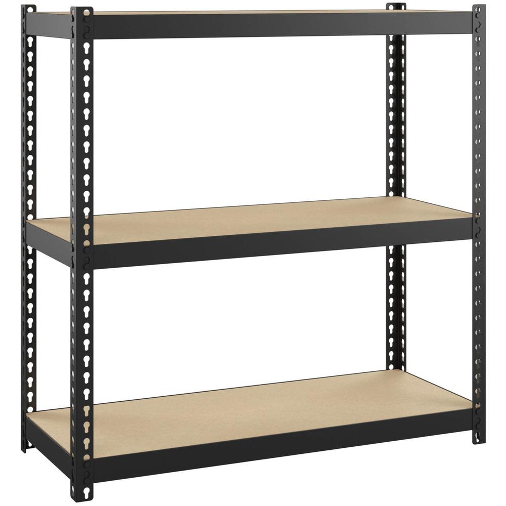 Lorell Narrow Riveted Shelving - 3 Shelf(ves) - 30" Height x 30" Width x 12" Depth - 28% Recycled - Black - Steel - 1 Each. Picture 1