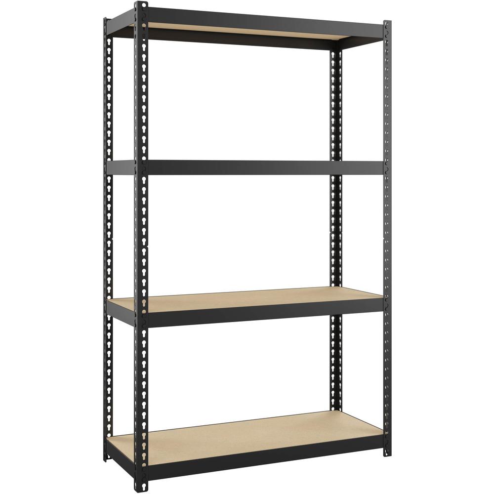 Lorell Narrow Riveted Shelving - 4 Shelf(ves) - 48" Height x 30" Width x 12" Depth - 28% Recycled - Black - Steel - 1 Each. Picture 1