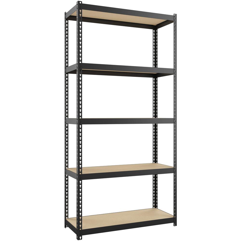 Lorell Narrow Riveted Shelving - 5 Shelf(ves) - 60" Height x 30" Width x 12" Depth - 28% Recycled - Black - Steel - 1 Each. Picture 1