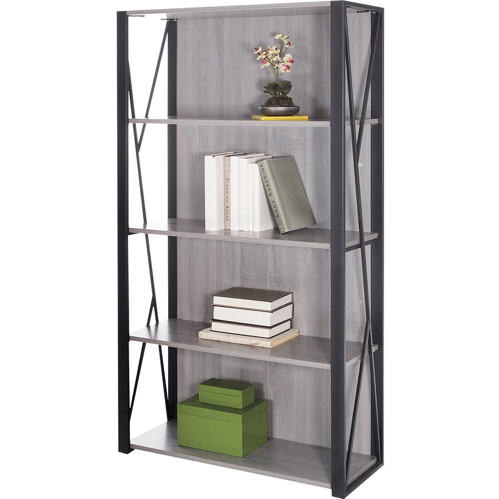 Safco Mood Collection Small Office Bookcase - 31.8" x 12"59" - 4 Shelve(s) - Material: Steel - Finish: Gray, Laminate, Black. Picture 1