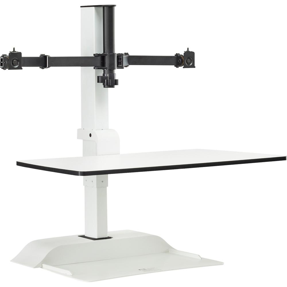 Safco Desktop Sit-Stand Desk Riser - Up to 27" Screen Support - 28 lb Load Capacity - 37.2" Height x 27.3" Width x 21.8" Depth - Desktop - Steel - White. Picture 1