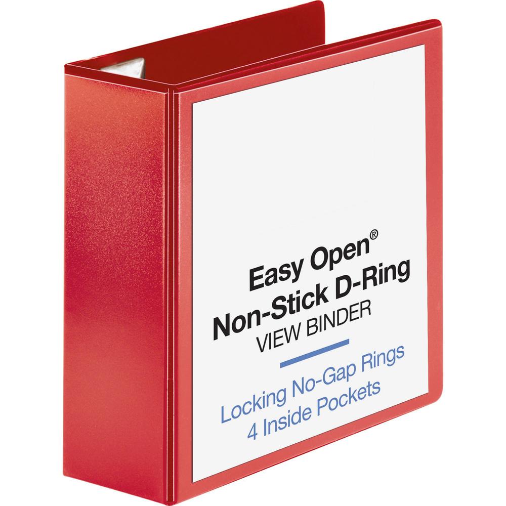 Business Source Red D-ring Binder - 4" Binder Capacity - D-Ring Fastener(s) - 4 Pocket(s) - Polypropylene - Red - Non-stick, Labeling Area - 1 Each. Picture 1
