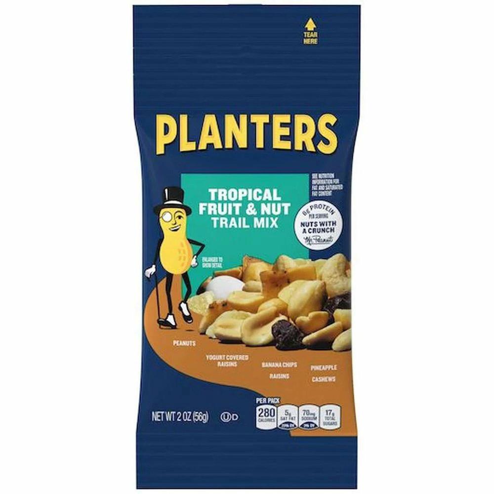Planters Tropical Fruit & Nut Trail Mix - Gluten-free, No Artificial Color, Preservative-free, No Artificial Flavor - Tropical Fruit & Nut - 2 oz - 72 / Carton. The main picture.