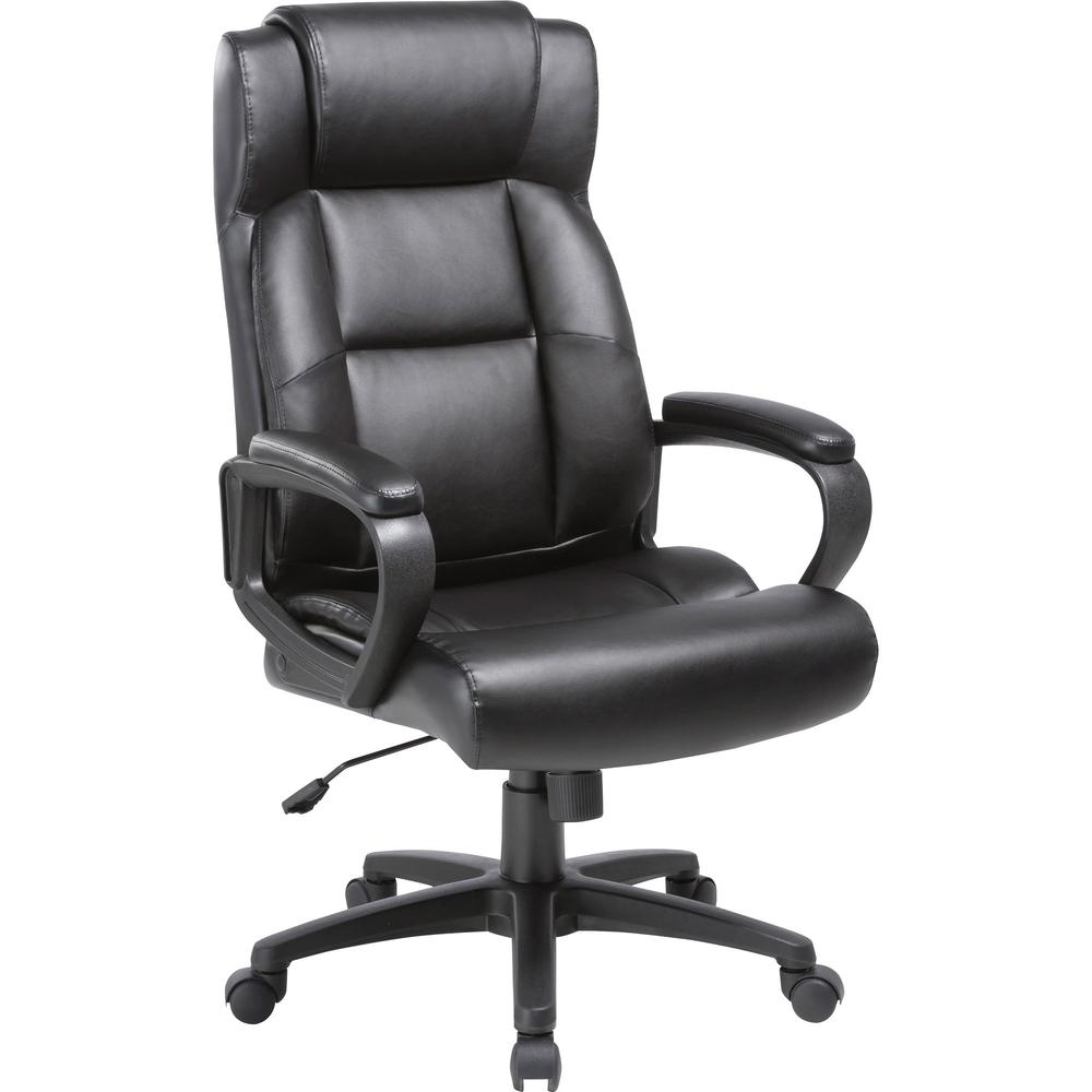 Lorell Soho High-back Leather Executive Chair - Black Bonded Leather Seat - Black Bonded Leather Back - 5-star Base - 18.39" Seat Width - 28.5" Length x 29" Width x 28" Depth x 46" Height - 1 Each. Picture 1