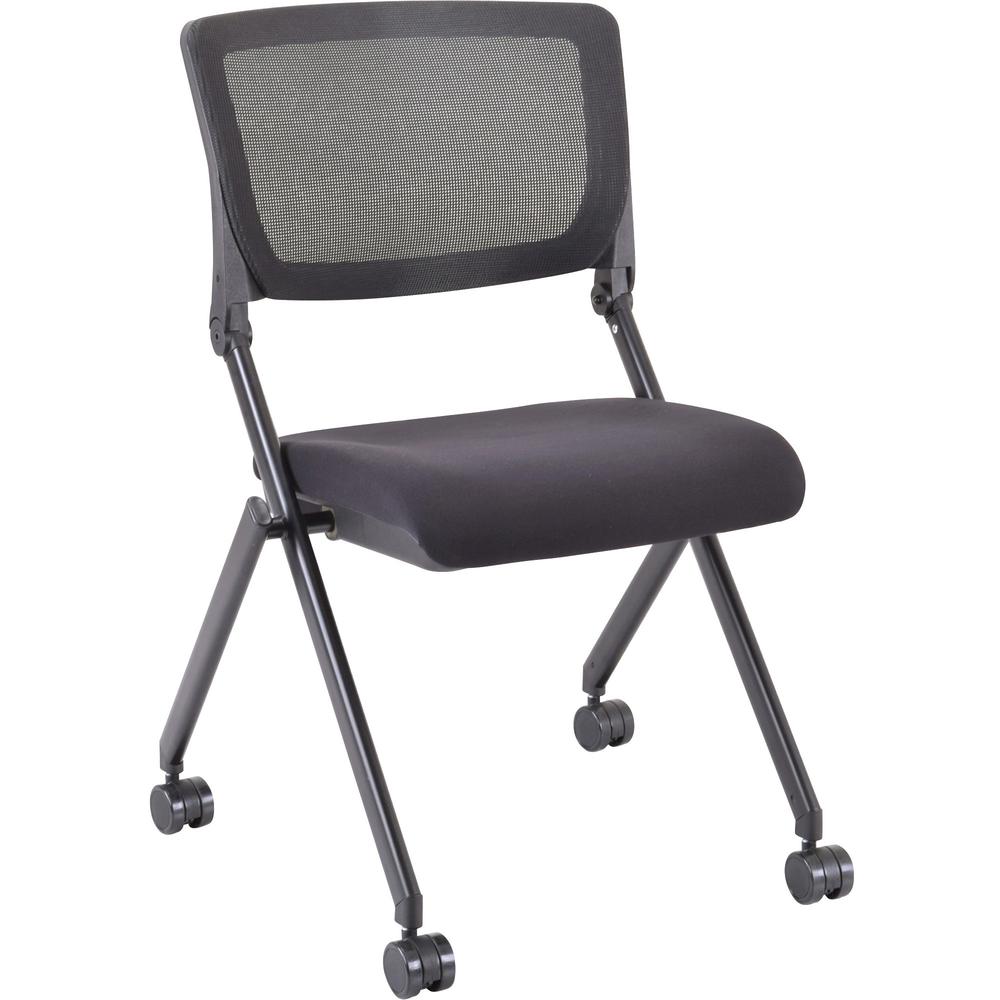 Lorell Mobile Mesh Back Nesting Chairs - Black Fabric Seat - Metal Frame - 2 / Carton. Picture 1