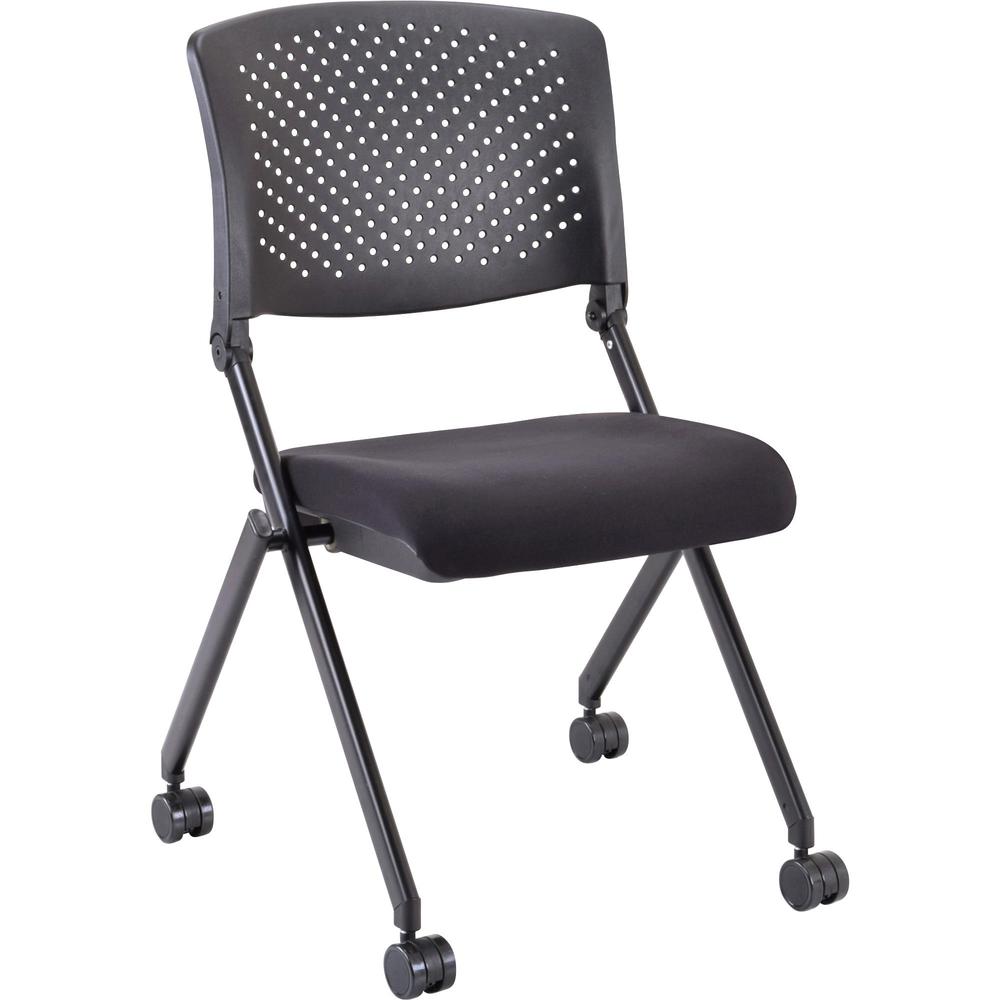 Lorell Upholstered Foldable Nesting Chairs - Black Fabric Seat - Black Plastic Back - Metal Frame - 2 / Carton. Picture 1