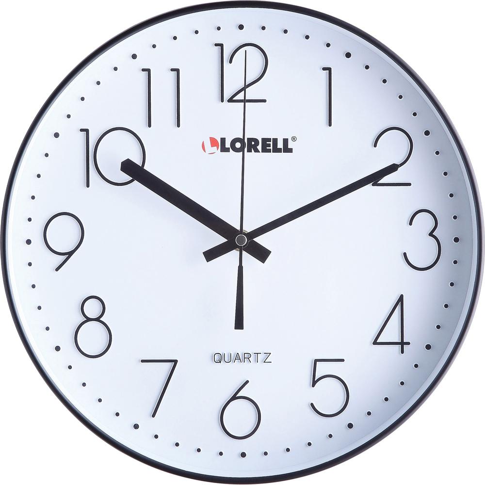 Lorell 12" Round Quiet Wall Clock - Analog - Quartz - Black. Picture 1