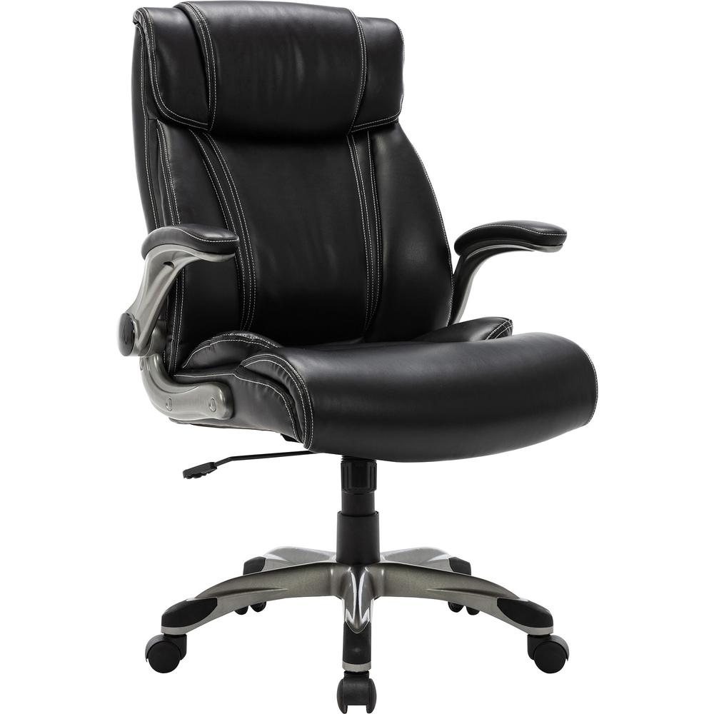 SOHO Flip Armrest High-back Leather Chair - Black Bonded Leather Seat - Black Bonded Leather Back - High Back - 5-star Base - Armrest - 1 Each. The main picture.
