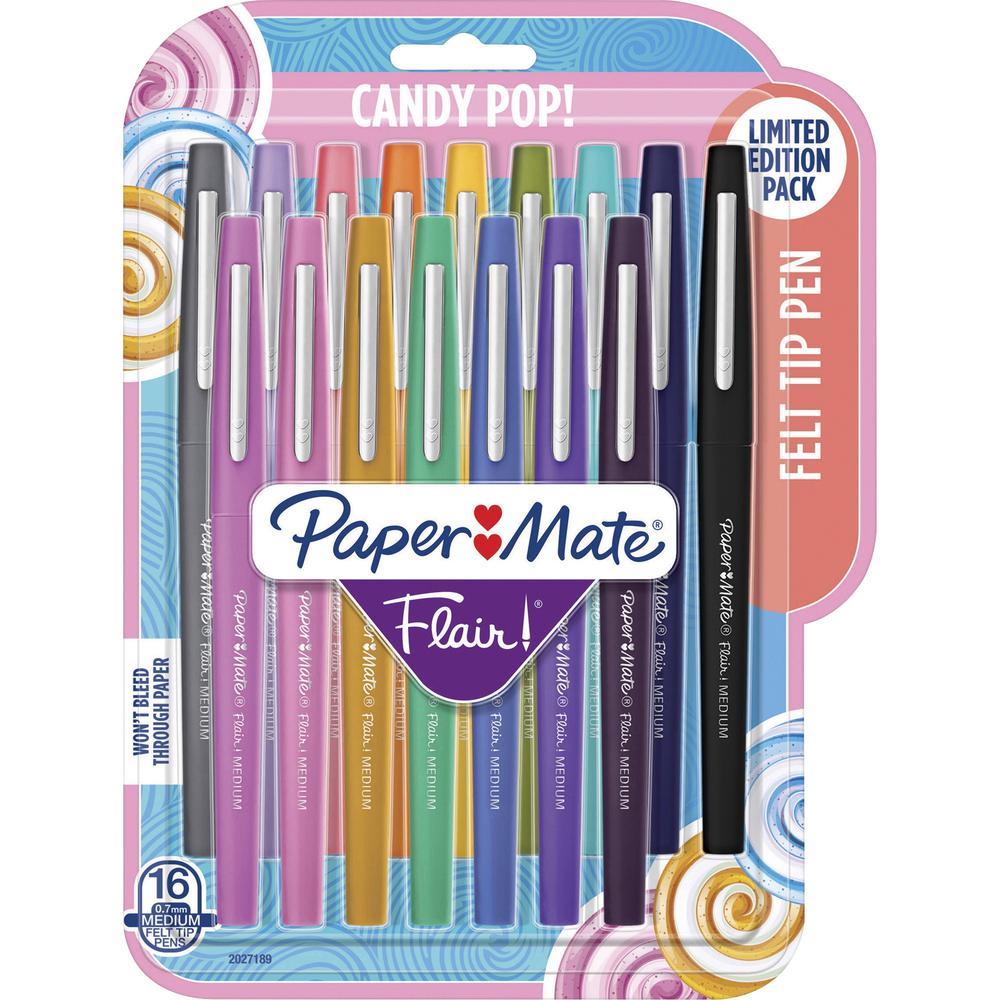 Paper Mate Flair Candy Pop Pack Felt Tip Pens - Medium Pen Point - 0.7 mm Pen Point SizeWater Based Ink - Felt Tip - 16 / Pack. Picture 1