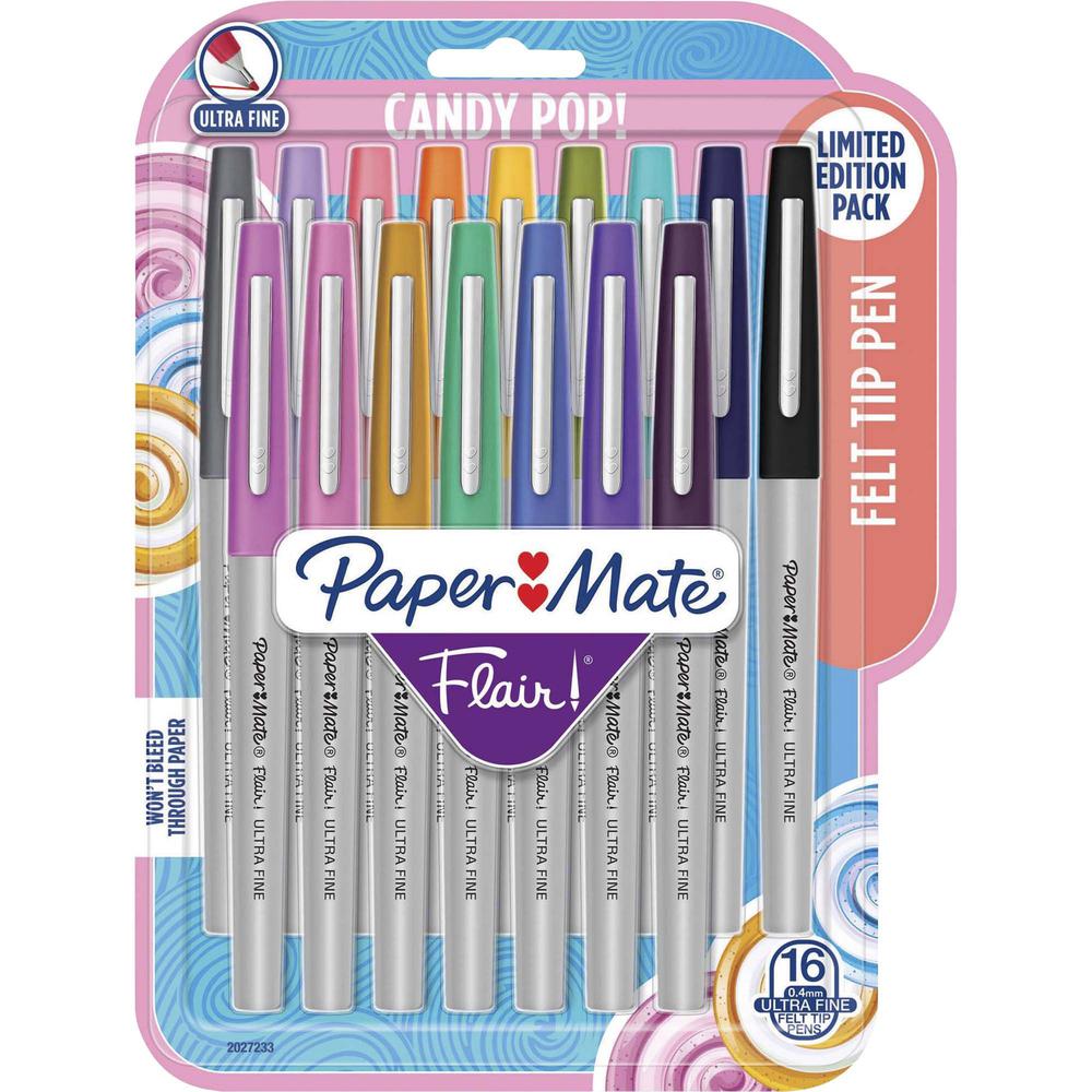 Paper Mate Flair Ultra Fine Candy Pop Felt Tip Pen - Ultra Fine Pen PointWater Based Ink - Felt Tip - 16 / Pack. The main picture.