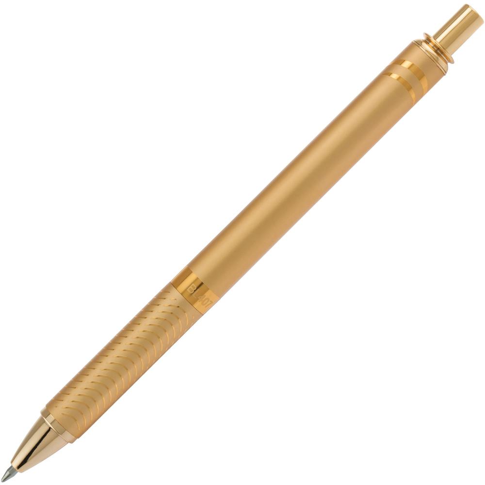 Pentel EnerGel Alloy Gel Ink Retractable Pen - Medium Pen Point - 0.7 mm Pen Point Size - Refillable - Retractable - Black Liquid Gel Ink Ink - Gold Aluminum Alloy Barrel - Metal Tip - 1 Each. Picture 1