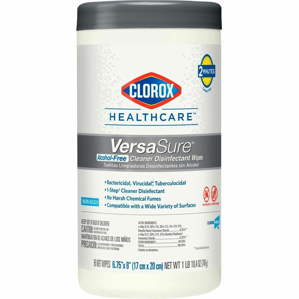 Clorox Healthcare VersaSure Cleaner Disinfectant Wipes - 8" Length x 6.75" Width - 85 / Canister - 1 Each - Disinfectant, Durable, Alcohol-free, Chemical-free, Fragrance-free, Fume-free, Bleach-free, . Picture 1