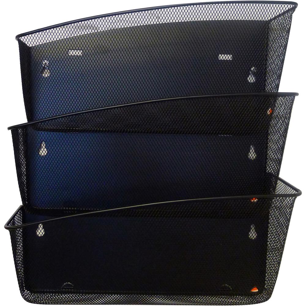 Alba Mesh Wall File Set - 3 Pocket(s) - Compartment Size 6.69" x 13.78" x 4.72" - 15.9" Height4.7" Depth x 13.8" Length - Black - Steel, Metal - 1 Each. Picture 1