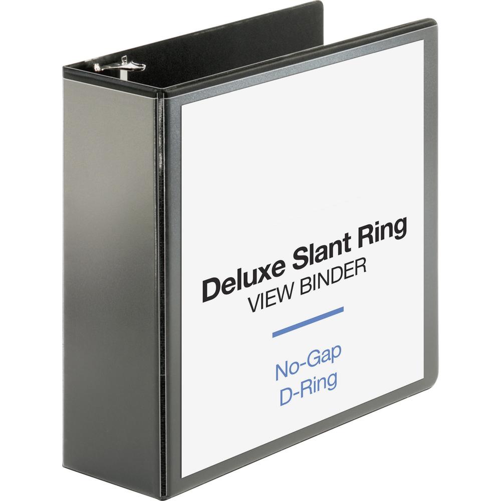 Business Source Deluxe Slant Ring View Binder - 4" Binder Capacity - Letter - 8 1/2" x 11" Sheet Size - 835 Sheet Capacity - Slant D-Ring Fastener(s) - 2 Internal Pocket(s) - Polypropylene, Chipboard . Picture 1