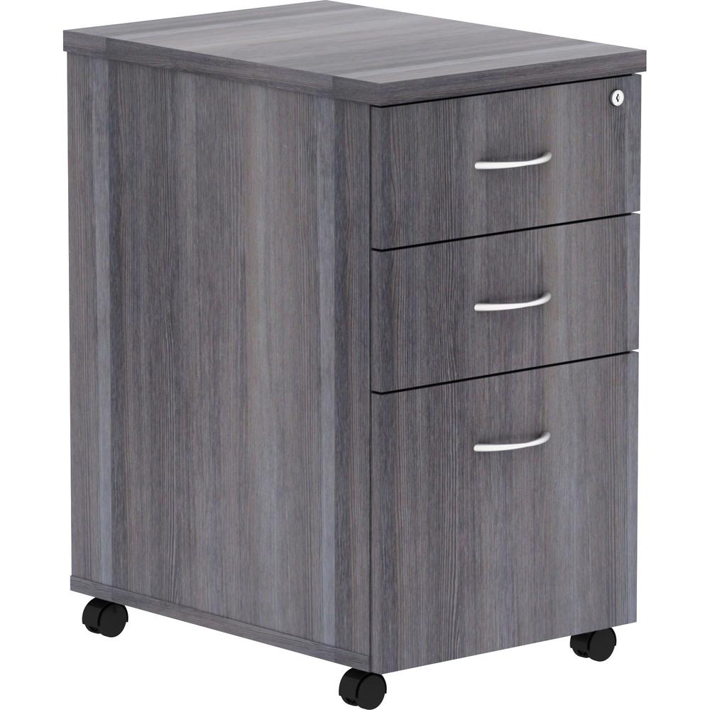 Lorell Weathered Charcoal Laminate Desking Pedestal - 3-Drawer - 16" x 22" x 28.3" - 3 x Box Drawer(s), File Drawer(s) - Material: Metal Pull, Polyvinyl Chloride (PVC) Edge - Finish: Weathered Charcoa. Picture 1