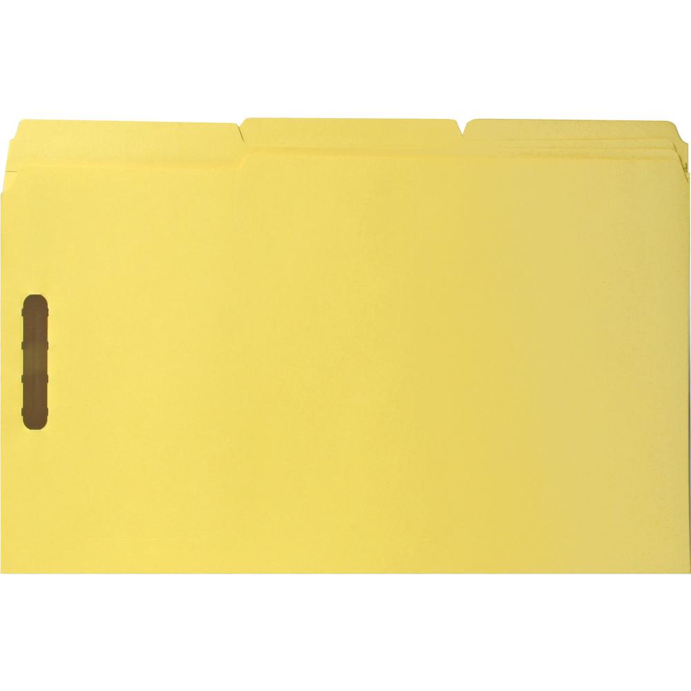 Business Source 1/3 Tab Cut Legal Recycled Fastener Folder - 11" x 14" - 3/4" Expansion - 2 Fastener(s) - 2" Fastener Capacity - Yellow - 10% Recycled - 50 / Box. Picture 1