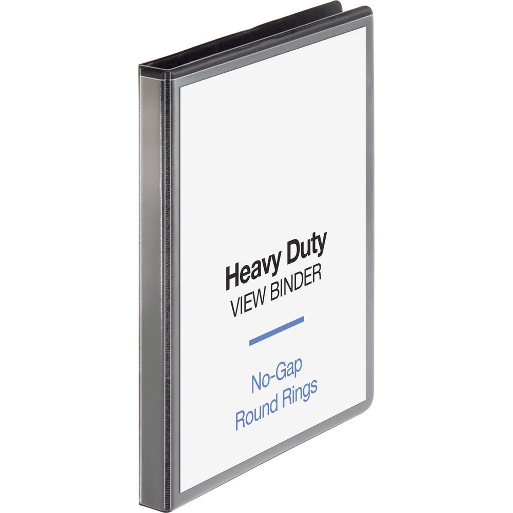 Business Source Heavy-duty View Binder - 1/2" Binder Capacity - Letter - 8 1/2" x 11" Sheet Size - 125 Sheet Capacity - Round Ring Fastener(s) - 2 Internal Pocket(s) - Polypropylene, Chipboard - Black. Picture 1