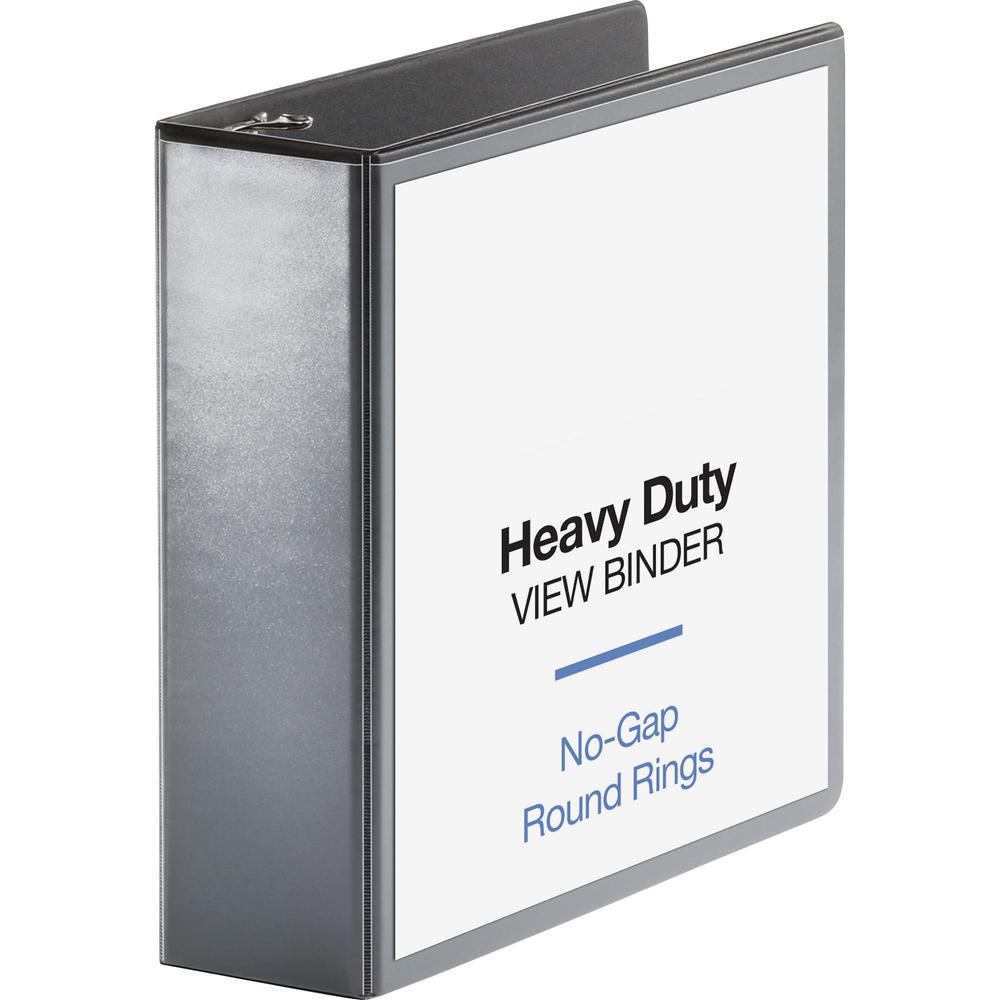 Business Source Heavy-duty View Binder - 3" Binder Capacity - Letter - 8 1/2" x 11" Sheet Size - 625 Sheet Capacity - Round Ring Fastener(s) - 2 Internal Pocket(s) - Polypropylene, Chipboard - Black -. Picture 1