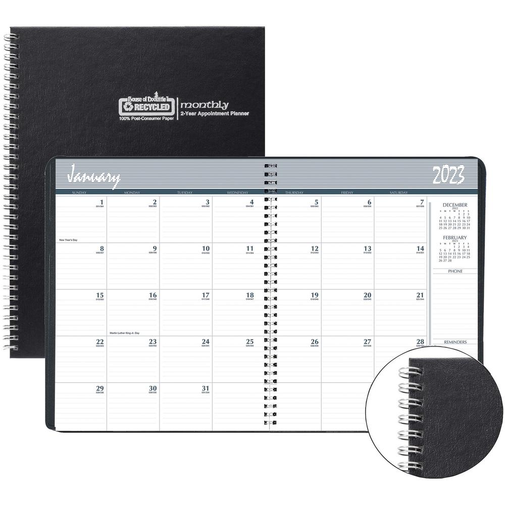 House of Doolittle Monthly Calendar Planner 2 Year Black Hard Cover 8-1/2 x 11 Inches - Julian Dates - Monthly - 24 Month - January 2022 till December 2023 - 1 Month Double Page Layout - Blue Sheet - . Picture 1