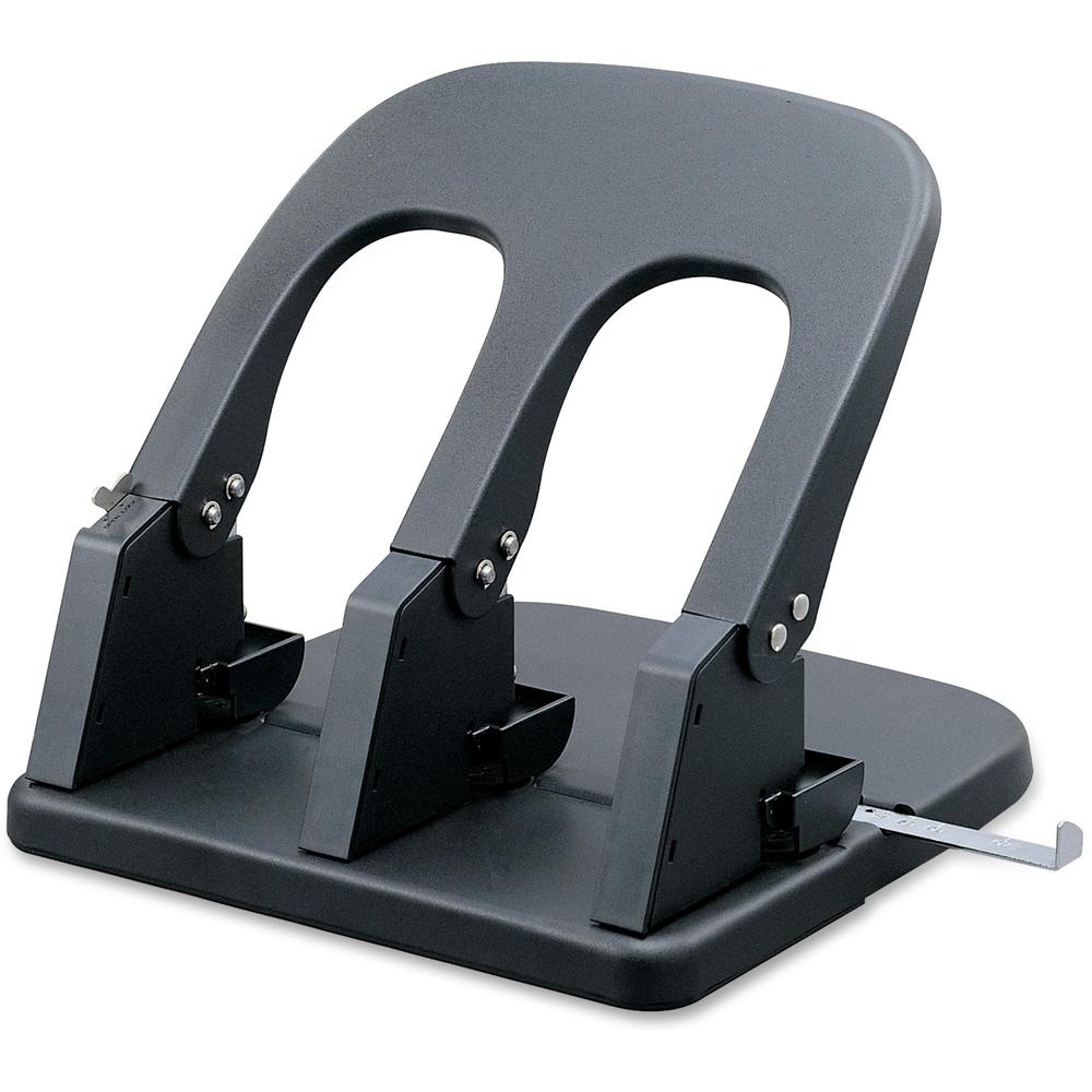 Business Source Adjustable Three-hole Punch - 3 Punch Head(s) - 100 Sheet - 10.2" x 10.4" x 6.2" - Black. Picture 1
