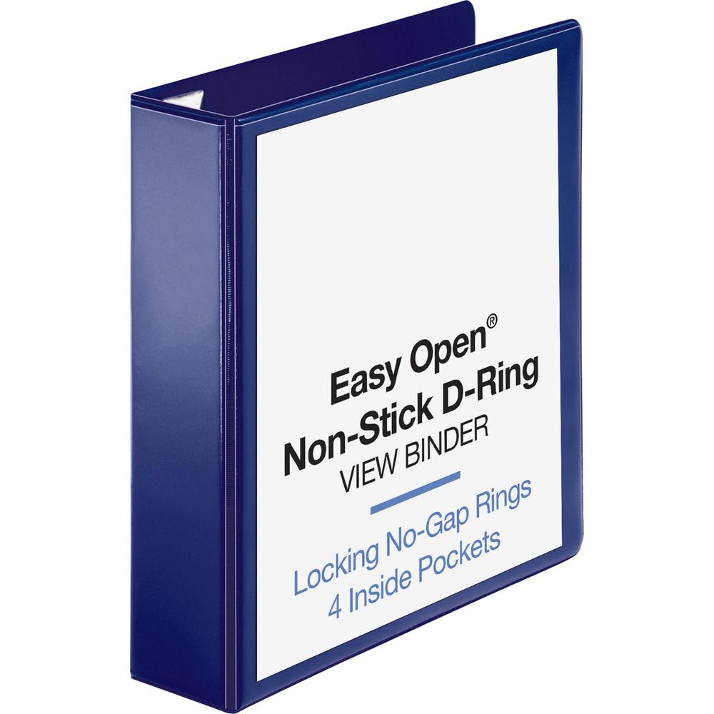 Business Source Easy Open Nonstick D-Ring View Binder - 2" Binder Capacity - Letter - 8 1/2" x 11" Sheet Size - D-Ring Fastener(s) - 4 Pocket(s) - Polypropylene - Navy - Non-stick - 1 Each. Picture 1