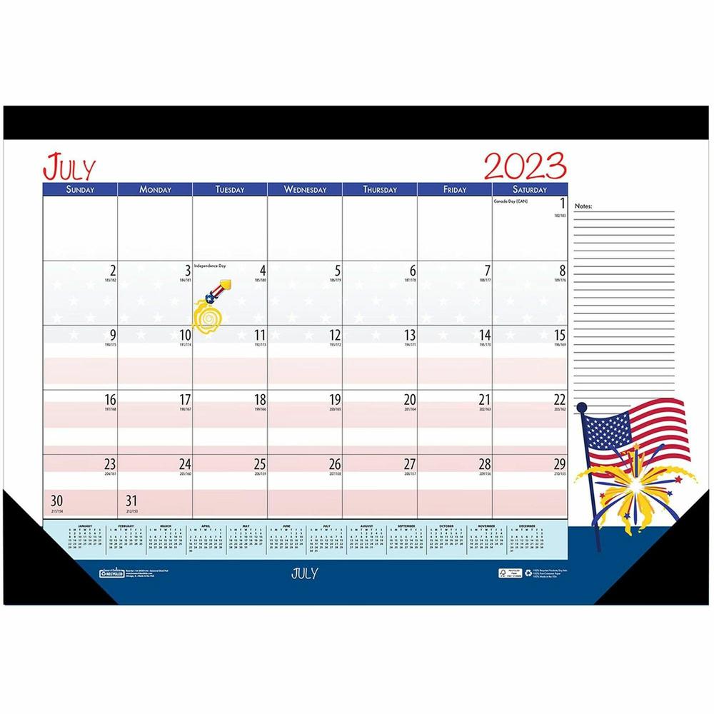 House of Doolittle Seasonal Holiday Academic Desk Pad - Academic - Julian Dates - Monthly - 12 Month - July 2023 - June 2024 - 1 Month Single Page Layout - Desk Pad - Black - Leatherette - 17" Height . Picture 1