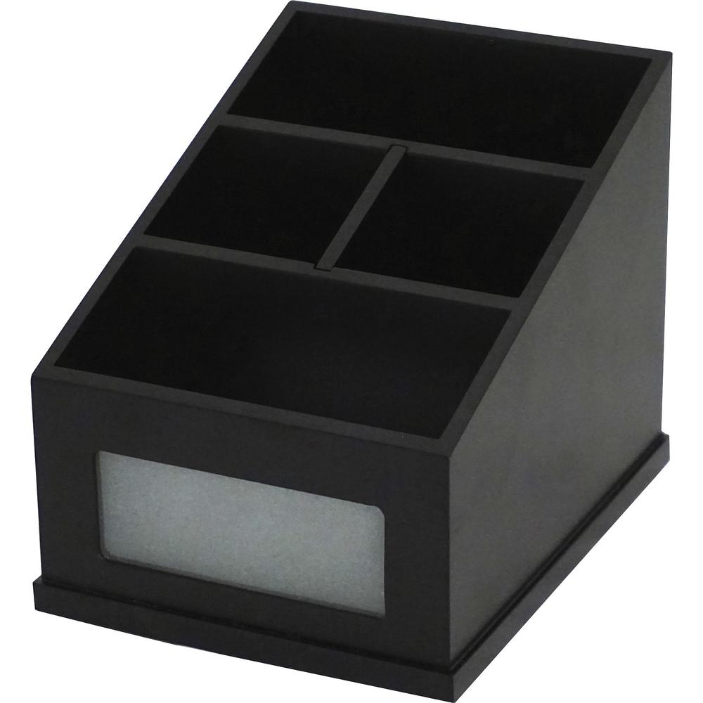 Victor Midnight Black Multi-Use Storage Caddy with Adjustable Compartment - 4 Compartment(s) - 6.50" - 4.9" Height x 4.6" Width%Desktop - Non-slip Feet - Black - Rubber, Frosted Glass, Wood - 1 Each. Picture 1