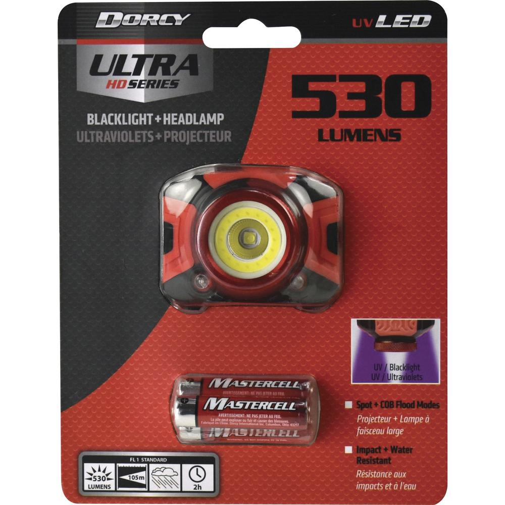 Dorcy Ultra HD 530 Lumen Headlamp - 530 lm LumenAAA - Battery - Water Resistant - Black, Red - 1 Each. Picture 1