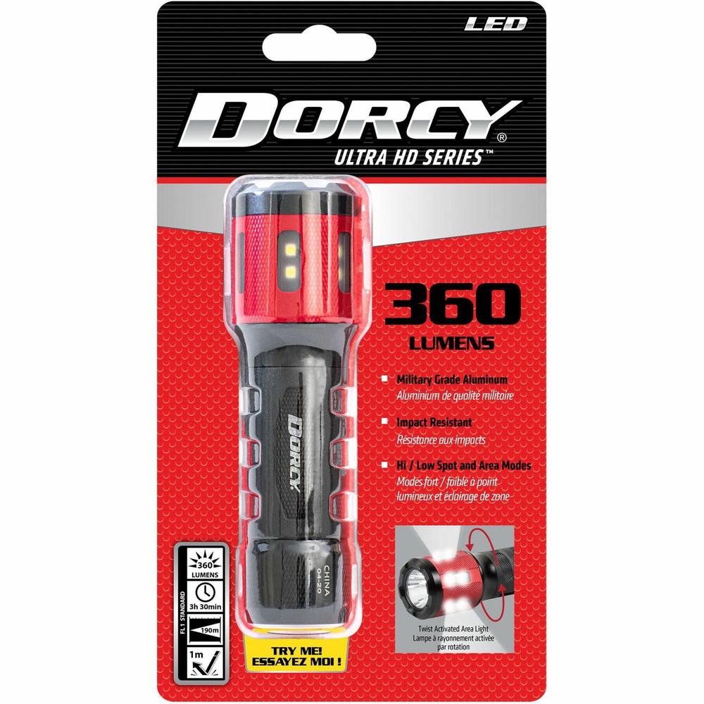 Dorcy Ultra HD Series Twist Flashlight - 360 lm Lumen - 3 x AAA - Battery - Impact Resistant - Black, Red - 1 Each. Picture 1