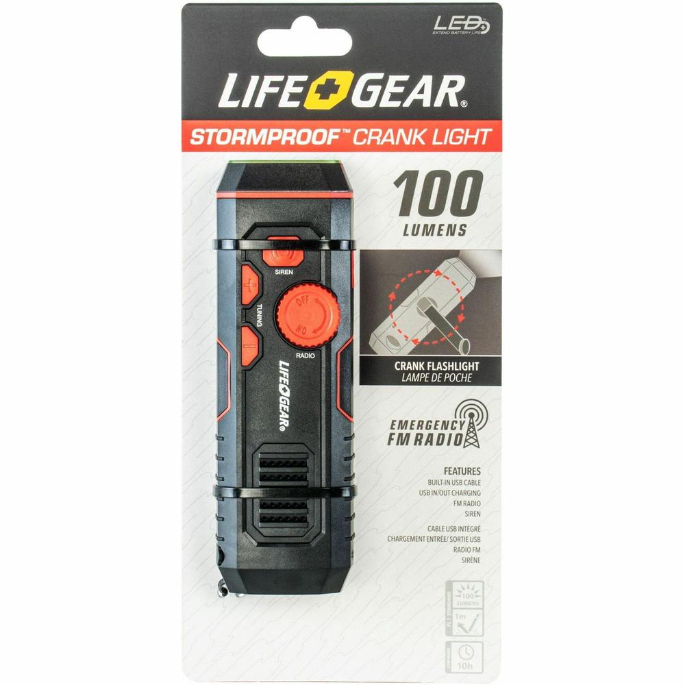 Life+Gear Stormproof Crank Light - 30 lm Lumen - Lithium Ion (Li-Ion) - Battery, USB - Water Resistant, Water Proof, Impact Resistant - Red, Black - 1 Each. Picture 1