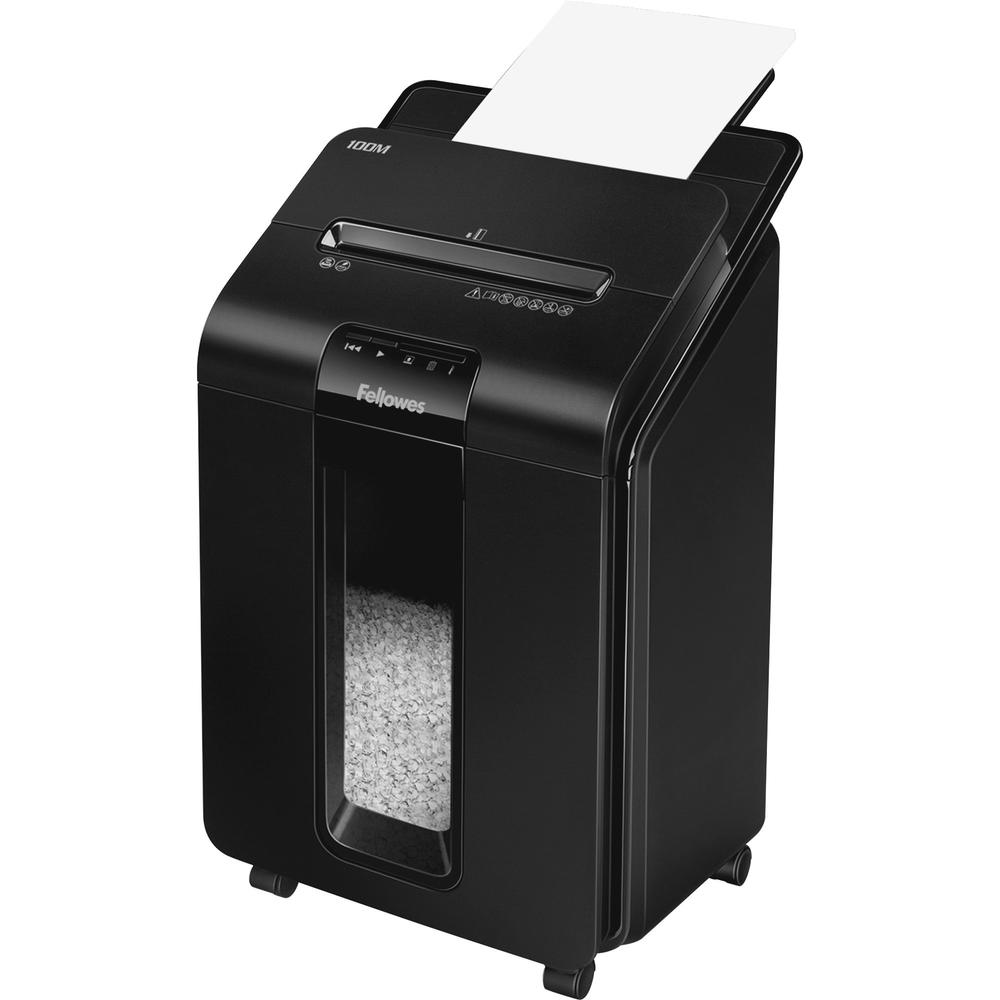 Fellowes AutoMax&trade; 100M Auto Feed Shredder - Non-continuous Shredder - Micro Cut - 100 Per Pass - for shredding Paper, Staples, Credit Card, Paper Clip - 0.156" x 0.391" Shred Size - P-4 - 8 ft/m. Picture 1