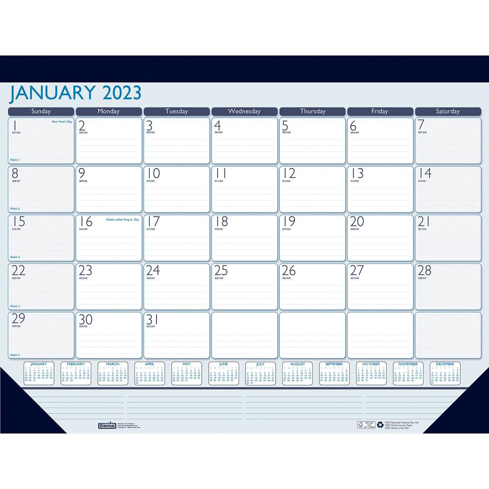 House of Doolittle Contempo Desk Pad - Large Size - Professional - Julian Dates - Monthly - 12 Month - January 2024 - December 2024 - 1 Month Single Page Layout - Desk Pad - Teal, Blue - Leatherette -. Picture 1