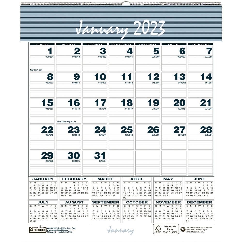 House of Doolittle Bar Harbor Monthly Wall Calendar - Julian Dates - Monthly - 12 Month - January 2024 - December 2024 - 1 Month Single Page Layout - 7" x 6" Sheet Size - Wire Bound - Wedgewood Blue -. Picture 1