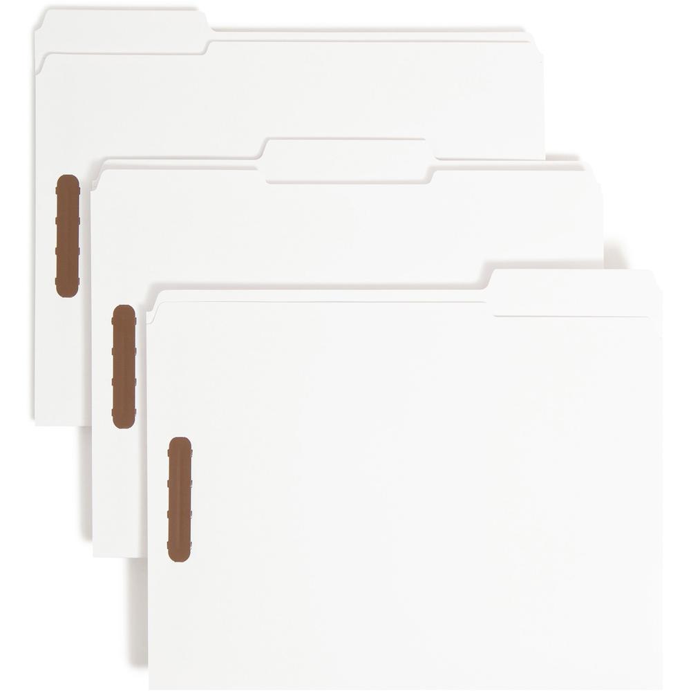 Smead 1/3 Tab Cut Letter Recycled Fastener Folder - 8 1/2" x 11" - 3/4" Expansion - 2 x Prong K Style Fastener(s) - 2" Fastener Capacity - Assorted Position Tab Position - White - 10% Recycled - 50 / . Picture 1