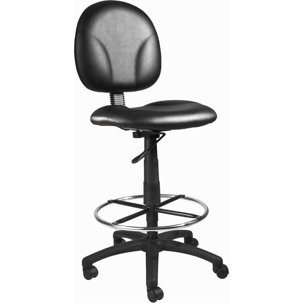 Boss Stand Up Drafting Stool with Foot Rest Black - Black Vinyl Seat - Black Vinyl Back - 5-star Base - 1 Each. Picture 1