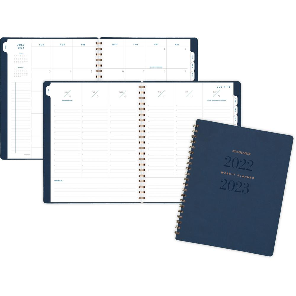 At-A-Glance Signature Academic Large Planner - Large Size - Julian Dates - Monthly, Weekly - 13 Month - July till July - 1 Week, 1 Month Double Page Layout - Navy, Navy Blue - 11" Height x 8.8" Width . Picture 1