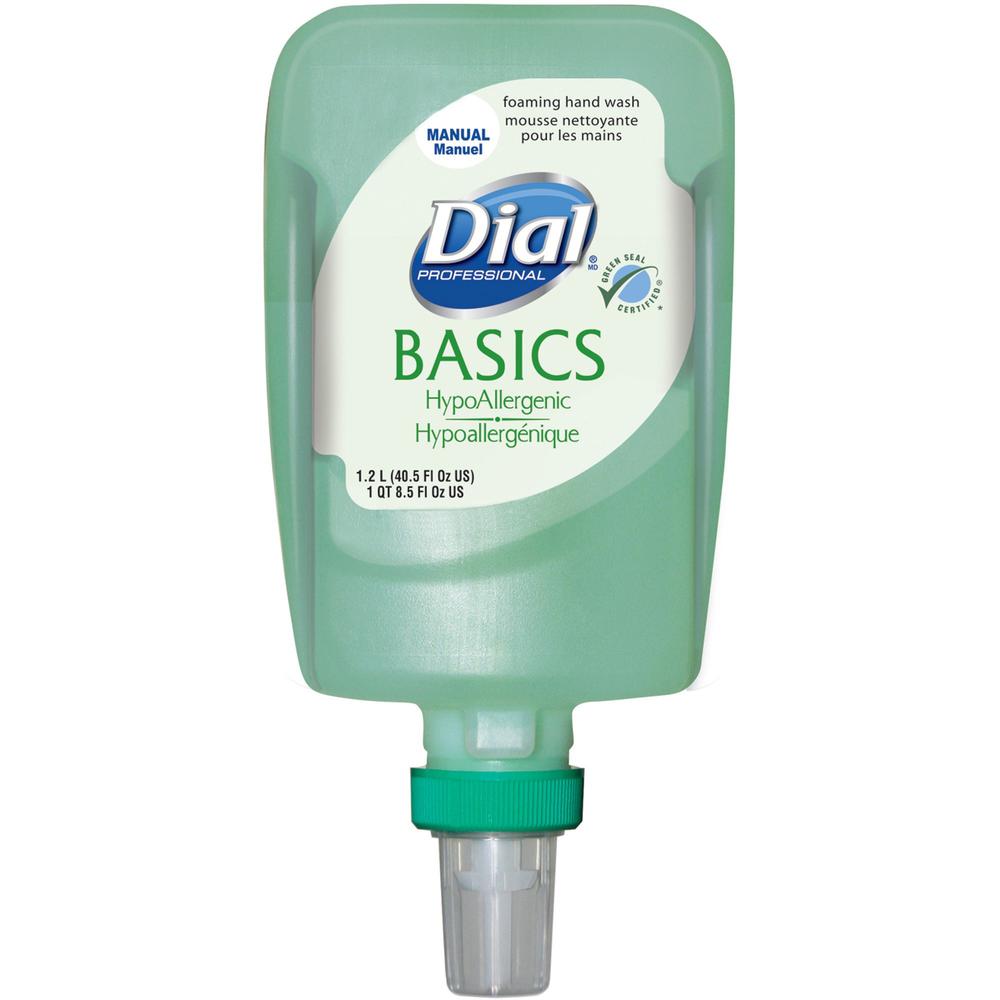 Dial FIT Manual Refill Basics Foam Hand Wash - 40.6 fl oz (1200 mL) - Pump Bottle Dispenser - Kill Germs - Hand - Moisturizing - Green - 3 / Carton. Picture 1