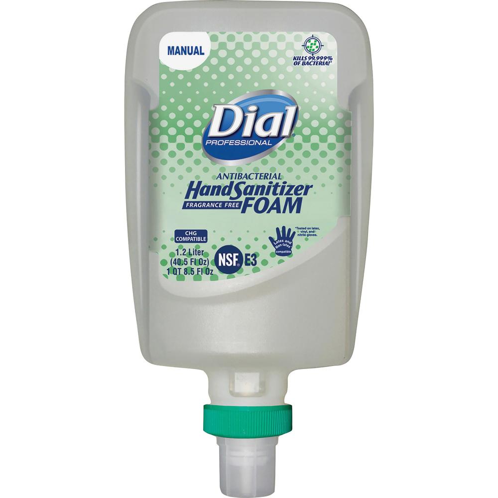 Dial Hand Sanitizer Foam Refill - 40.6 fl oz (1200 mL) - Pump Bottle Dispenser - Bacteria Remover - Hand - Moisturizing - Clear - Fragrance-free, Dye-free - 3 / Carton. Picture 1