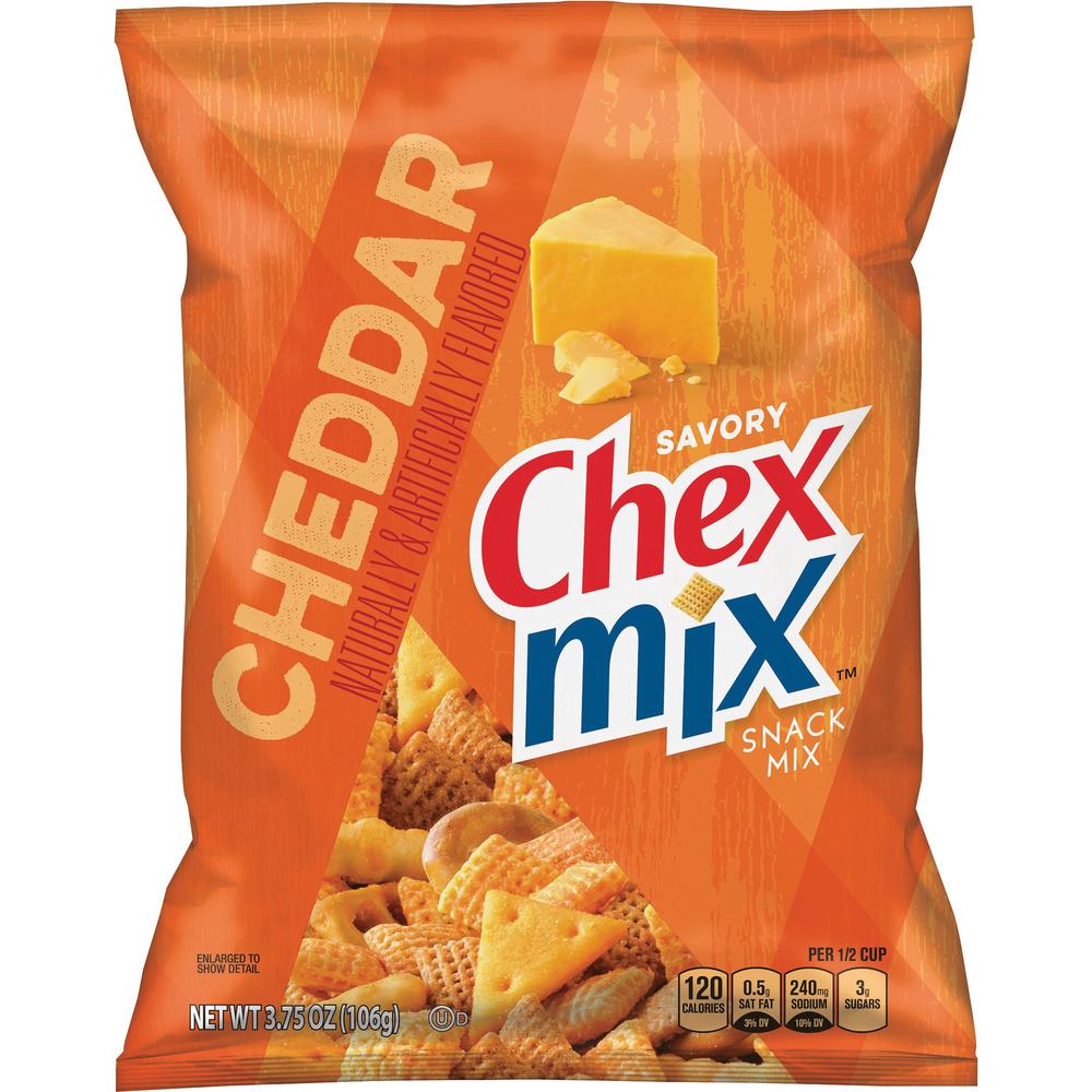 Chex Mix Cheddar Snack Mix - Cheddar Cheese, Corn, Wheat - 3.75 oz - 8 / Carton. The main picture.