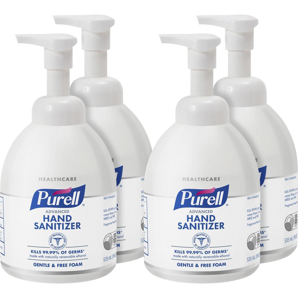 PURELL&reg; Hand Sanitizer Foam - Fragrance-free Scent - 18.1 fl oz (535 mL) - Pump Bottle Dispenser - Kill Germs - Hand, Skin - Clear - Non-aerosol, Anti-septic - 4 / Carton. Picture 1