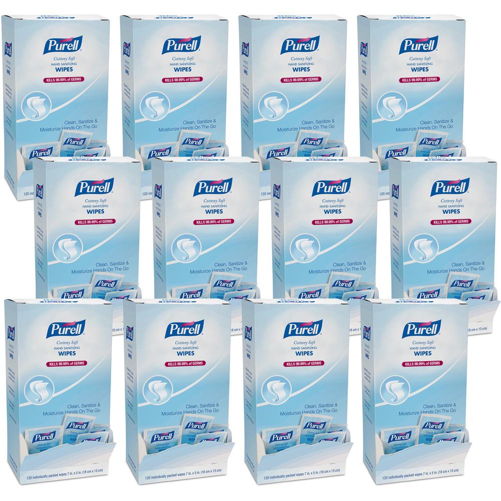 PURELL&reg; Cottony Soft Sanitizing Wipes - 5" x 7" - White - Soft, Moist, Textured, Individually Wrapped - For Hand - 120 Per Box - 12 / Carton. Picture 1