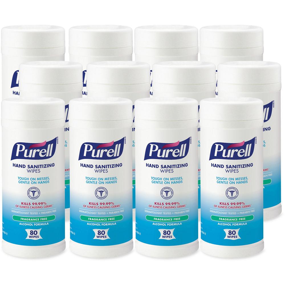 PURELL&reg; Alcohol Hand Sanitizing Wipes - White - 80 Per Canister - 12 / Carton. Picture 1