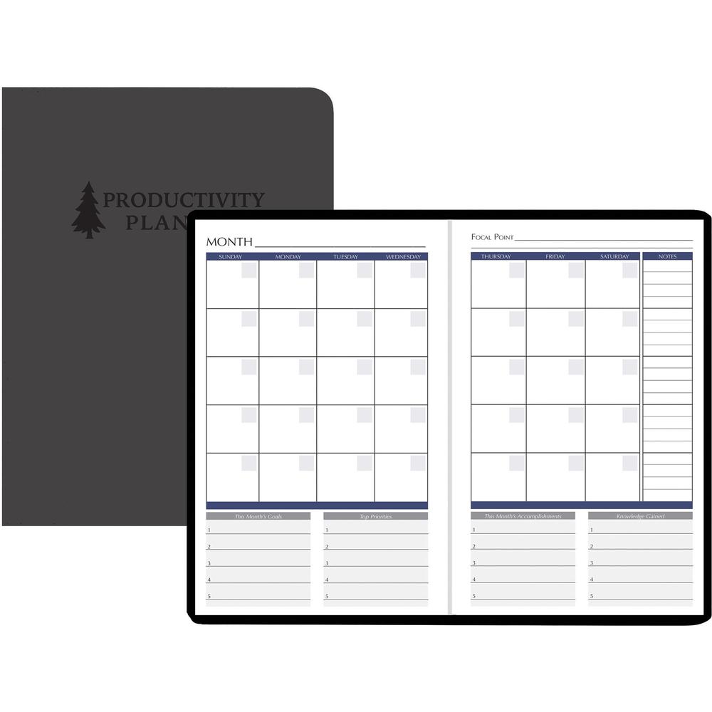 House of Doolittle Non-dated Productivity Planner - Monthly, Weekly - 12 Month - 1 Month, 1 Day, 1 Week Double Page Layout - Blue Sheet - Gray - Suede - Gray Cover - 9.3" Height x 6.3" Width - Embosse. Picture 1