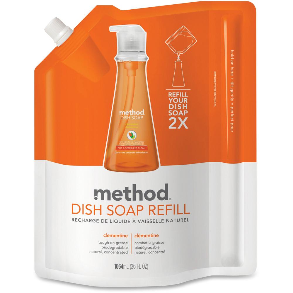 Method Dish Soap Refill - 36 fl oz (1.1 quart) - Clementine Scent - 6 / Carton - Orange. Picture 1
