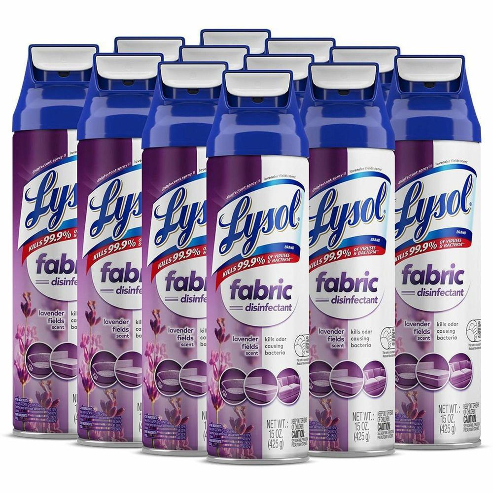 Lysol Fabric Disinfectant Spray - 15 fl oz (0.5 quart) - Lavender Fields Scent - 12 / Carton - Soft, Deodorize - Clear. Picture 1